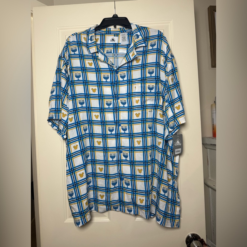 Disney Parks Mickey Icon Hanukkah‎ Woven Camp Shirt